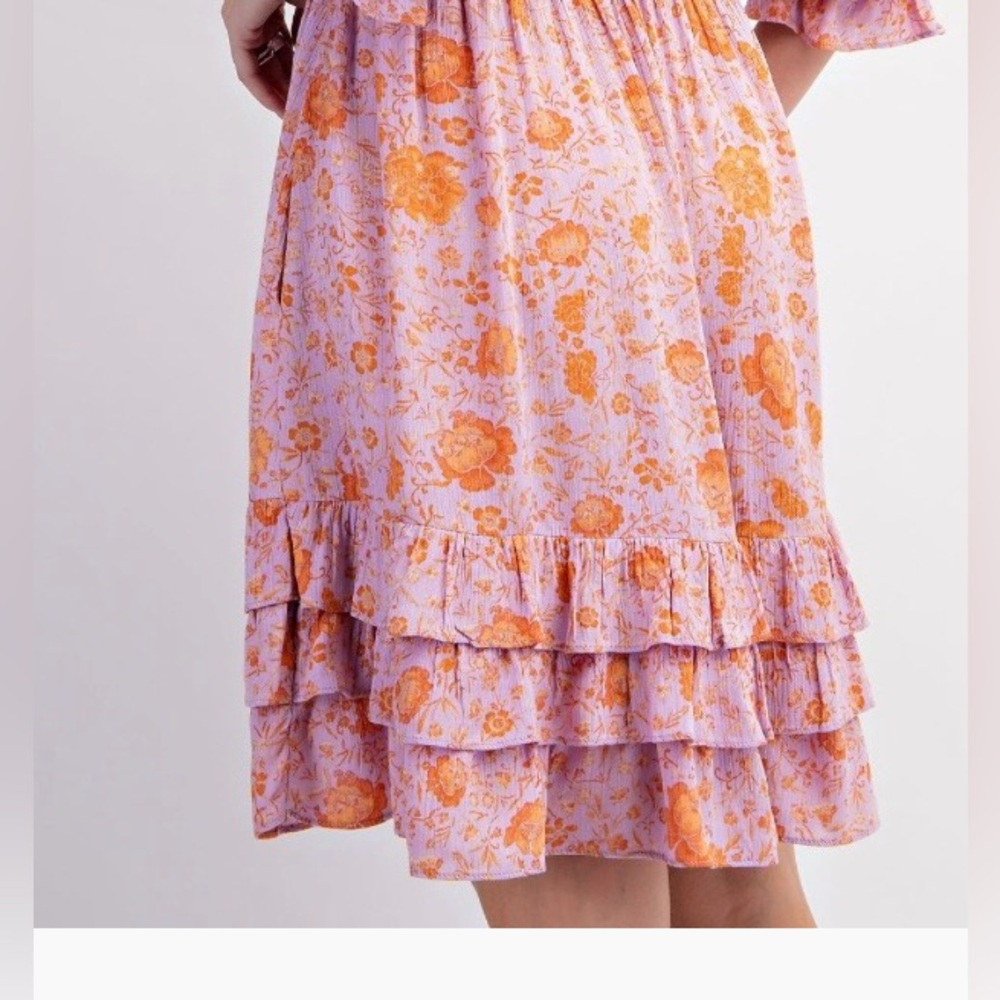 Easel Floral Tiered Ruffle Dress with Pockets - Pink & Orange
100% Rayon ED21972 - Picture 7 of 8